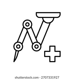Roboterarm-Ikone-Schneidemanipulator, medizinische Roboter-Messerausrüstung. Automatisierungstechnisches Konzept für die Medizin. Vektorgrafik