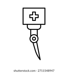 Manipulador de corte de ícone de braço robótico, equipamento médico de faca robótica. Conceito de tecnologia de automação para medicina. Ilustração vetorial
