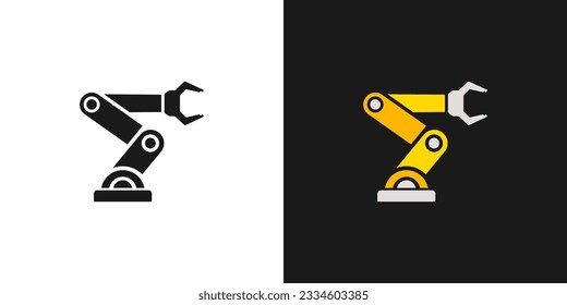 Robotic arm icon or Robotic arm factory vector isolated for industrial illustration. Best Robotic arm icon for for mobile apps, websites, and more.  Robotic arms factory icon vector in flat style.
