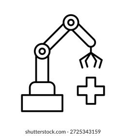 Manipulador robótico de la pinza del icono del brazo, garra robótica médica. Concepto de automatización y tecnología para la fabricación y la medicina. Ilustración vectorial