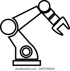Robotic Arm Icon and Industrial Automation Vector of Mechanical Robot Hand, Factory Machine, Engineering Technology Symbol in Black Line Style