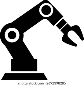 Robotic Arm Icon and Industrial Automation Vector of Mechanical Robot Hand, Factory Machine, Engineering Technology Symbol in Black Flat Style