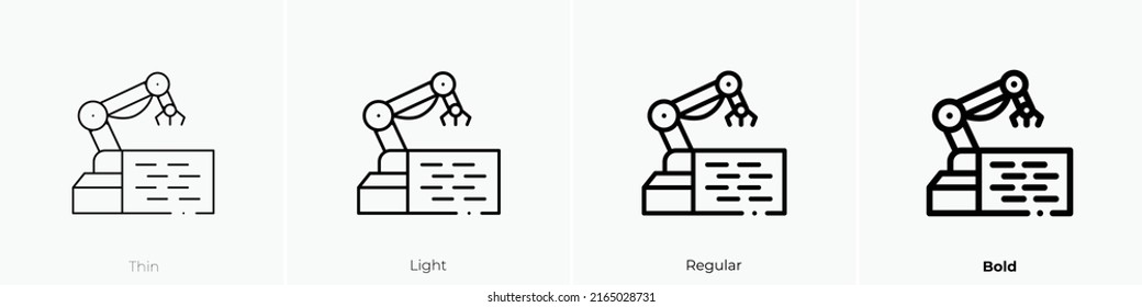 icono del brazo robótico. Signo de estilo lineal aislado en fondo blanco. Ilustración vectorial.