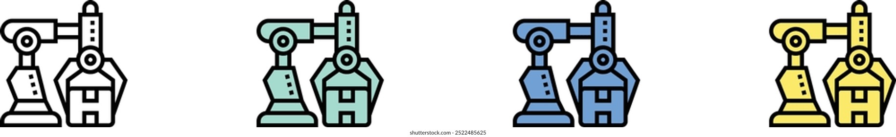 robotic arm icon. Outline, Green, Blue and Yellow Style Design Isolated On White Background