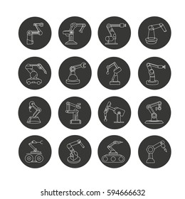 robotic arm icon set in circle buttons
