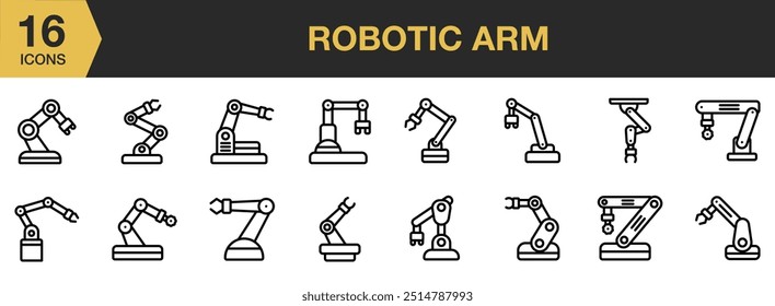 Robotic Arm icon set. Includes Robotic arm icons and More. Outline icons vector collection.