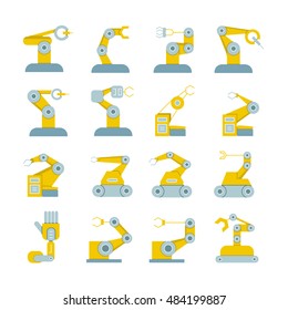 robotic arm icons, industrial robot for manufacture illustration