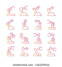 robotic arm  icons manufacturing process in red line theme