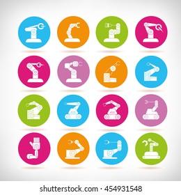robotic arm icons in manufacturing process