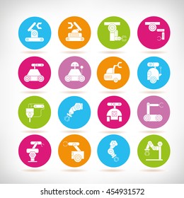 robotic arm icons in manufacturing process