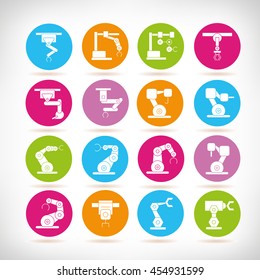 robotic arm icons in manufacturing process
