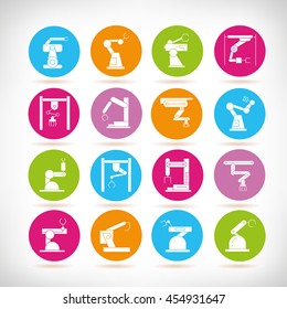 robotic arm icons in manufacturing process