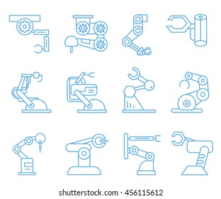 robotic arm icons, outline icons