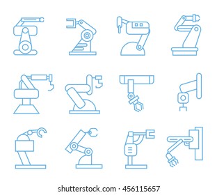 robotic arm icons, outline icons
