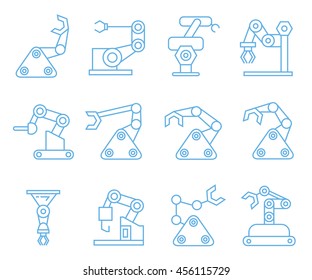robotic arm icons, outline icons