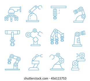 robotic arm icons, outline icons
