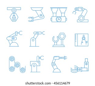 robotic arm icons in production line