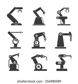 robotic arm icons set, industrial robots