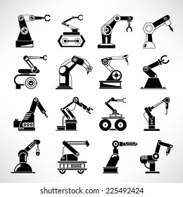 robotic arm icons,industrial robot in manufacturing process icons