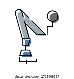 Ilustración de brazo robótico con acentos grises y azules, que simboliza tecnología avanzada, ingeniería de precisión y automatización optimizada en procesos industriales modernos