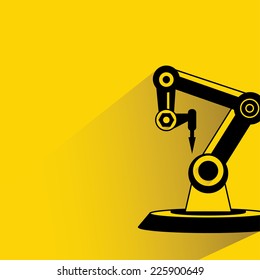 robotic arm, industrial robot on yellow background, flat and shadow theme