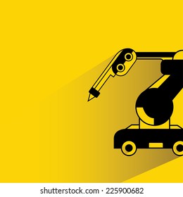 robotic arm, industrial robot on yellow background, flat and shadow theme