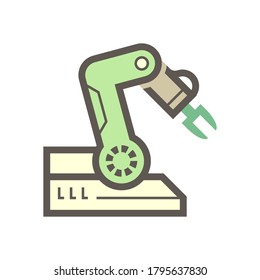 Robotic arm, industrial robot system vector icon. Consist of mechanical arm, electronic, hydraulic. Control by automation technology. For industry i.e. assembly, manufacturing, cnc, production process