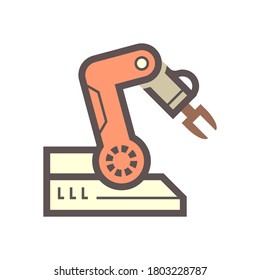Tecnología de mano robot en la industria de producción, diseño de iconos vectoriales de procesos en fondo blanco.