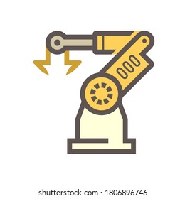 Tecnología de mano robot en la industria de producción, diseño de iconos vectoriales de procesos en fondo blanco.