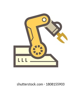 Robotic arm, industrial robot system vector icon. Consist of mechanical arm, electronic, hydraulic. Control by automation technology. For industry i.e. assembly, manufacturing, cnc, production process