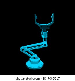 Robotic arm. Isolated on black background. Vector illustration. Halftone style. 