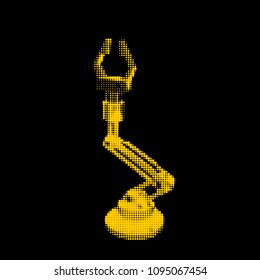 Robotic arm. Isolated on black background. Vector illustration. Halftone style. 