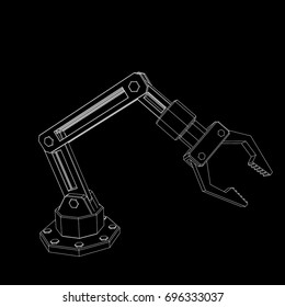 Robotic arm. Isolated on black background. Vector outline illustration.