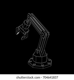 Robotic Arm. Isolated On Black Background. Vector Outline Illustration.