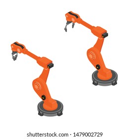 Robotic arm isolated on white background isometric view.