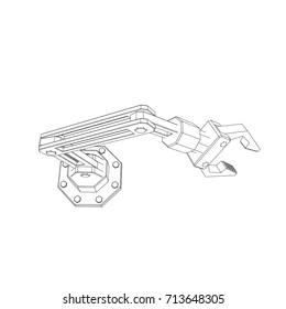 Robotic Arm. Isolated On White Background. Vector Outline Illustration.