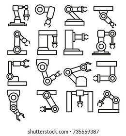 Robotic arm linear flat icons