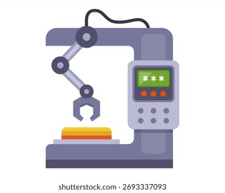 Máquina de brazo robótico en la fábrica. Ilustración vectorial plana.