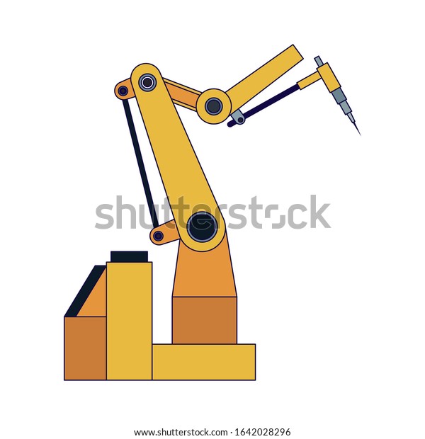 robotic arm machine icon over white\
background, flat design, vector\
illustration
