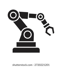 Vector de glifo sólido del símbolo del icono de la máquina del brazo robótico para la línea de montaje automatizada y la herramienta de la tecnología de la industria de fabricación de precisión