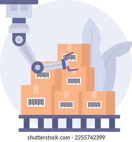 Robotic Arm maneuver the items vector icon design, Warehouse automation symbol, Industrial revolution sign, Shipping and Logistics stock illustration, Automated storage and retrieval concept