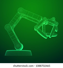 Robotic arm manufacture technology industry assembly mechanic hand wireframe low poly mesh vector illustration