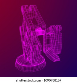Robotic arm manufacture technology industry assembly mechanic hand wireframe low poly mesh vector illustration