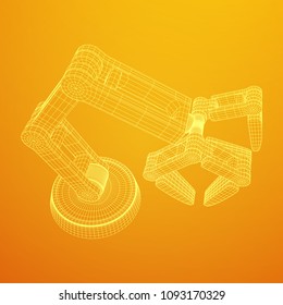 Robotic arm manufacture technology industry assembly mechanic hand wireframe low poly mesh vector illustration