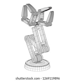 Robotic arm manufacture technology industry assembly mechanic hand wireframe low poly mesh vector illustration