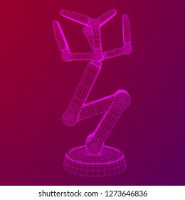 Robotic arm manufacture technology industry assembly mechanic hand wireframe low poly mesh vector illustration