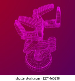 Robotic arm manufacture technology industry assembly mechanic hand wireframe low poly mesh vector illustration