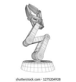 Robotic arm manufacture technology industry assembly mechanic hand wireframe low poly mesh vector illustration