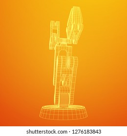 Robotic arm manufacture technology industry assembly mechanic hand wireframe low poly mesh vector illustration