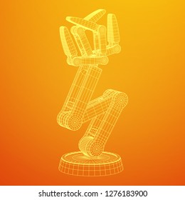 Robotic arm manufacture technology industry assembly mechanic hand wireframe low poly mesh vector illustration